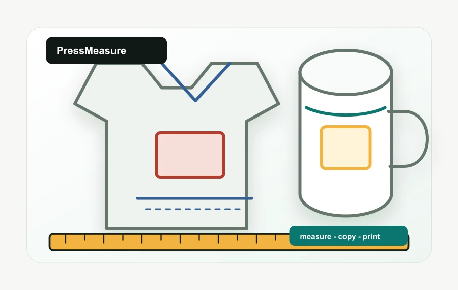 Shirt, tumbler, and measuring ruler for heat press placement planning